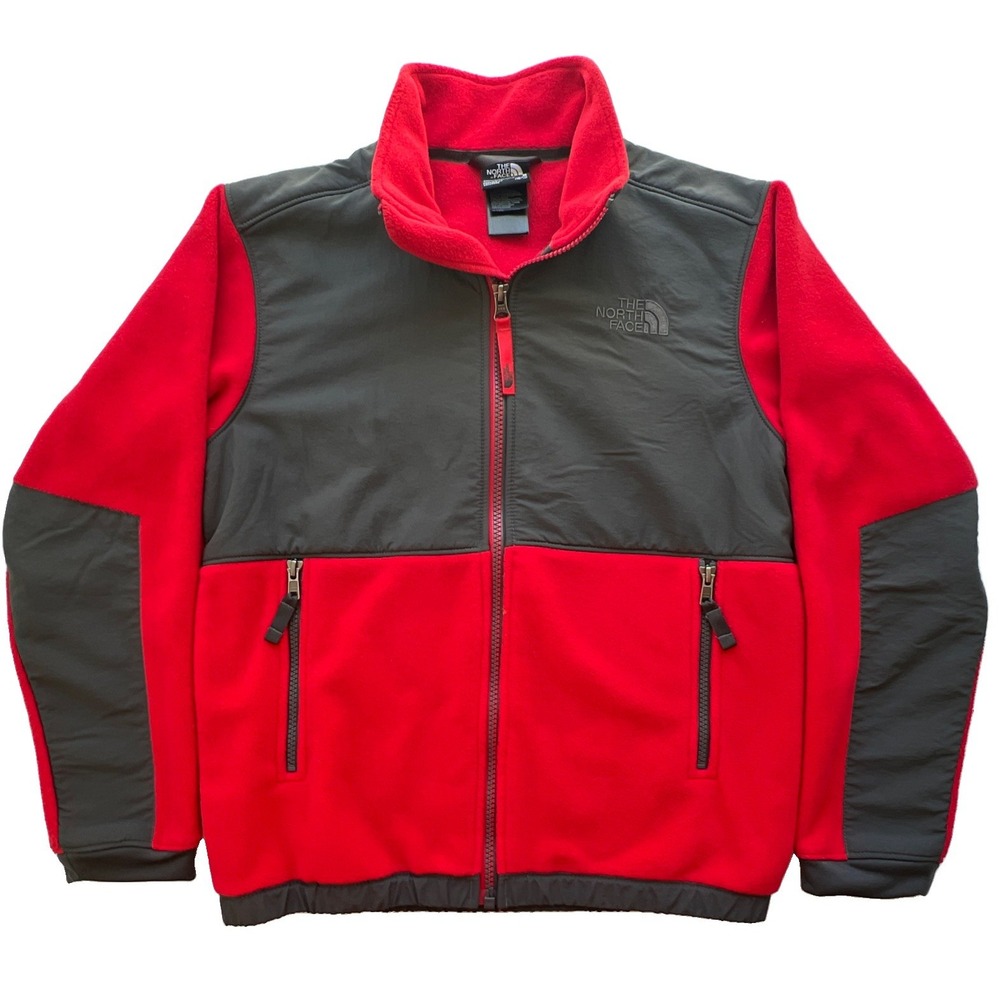 The North Face Fleece Jacket Boys M Red Gray Zip Outdoor Hiking Logo Gorpcore